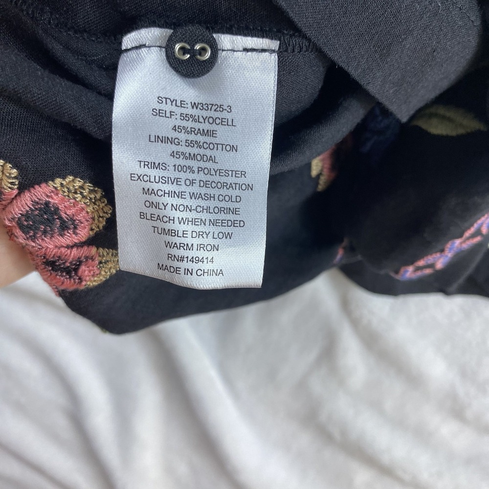 NWT Johnny Was Mini Dress Sz S Black Embroidered Floral Boho Gauzy MSRP $340 - Picture 15 of 16